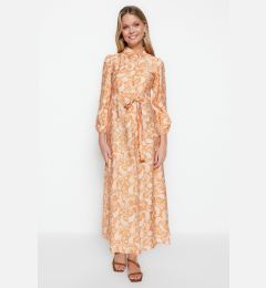 Снимка на Trendyol Orange Belted Shawl Patterned Woven Shirt Dress