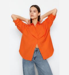 Снимка на Trendyol Orange Cotton Oversize Wide Fit Woven Shirt