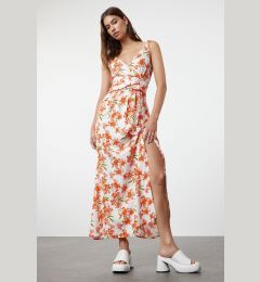 Снимка на Trendyol Orange Floral Patterned Double Breasted Slit Detailed Maxi Woven Dress