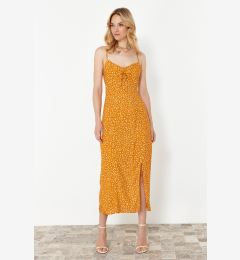 Снимка на Trendyol Orange Floral Patterned Straight Cut Slit Detail Viscose Midi Woven Dress