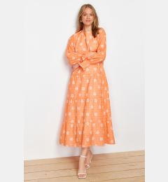 Снимка на Trendyol Orange Floral Printed Sleeve with Rubber Detail Woven Dress