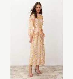 Снимка на Trendyol Orange Floral Ruffle Detail Lined Woven Chiffon Dress