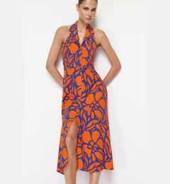 Снимка на Trendyol Orange Floral Viscose Midi Woven Dress with Shirt Collar