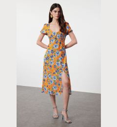 Снимка на Trendyol Orange Flower Patterned A-Line Short Sleeve Maxi Woven Dress