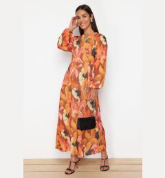 Снимка на Trendyol Orange Flower Patterned Woven Linen Look Dress