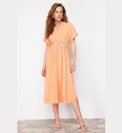 Снимка на Trendyol Orange Straight A-line Double Breasted Collar Balloon Sleeve Belt Detailed Lily Maxi Woven Dress