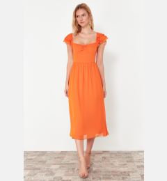 Снимка на Trendyol Orange Waist Opening Chiffon Lined Midi Woven Dress