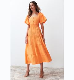 Снимка на Trendyol Orange Waist Opening Gipe and Back Detailed Square Collar Maxi Woven Dress