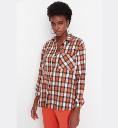 Снимка на Trendyol Orange Wide-Cut Checkered Woven Shirt