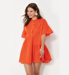 Снимка на Trendyol Orange Wide Fit Mini Woven Ruffle Beach Dress