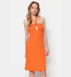 Снимка на Trendyol Orange Woven Collar Detailed Midi Woven Dress