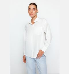 Снимка на Trendyol Oversized/Wide Fit Woven Shirt with Pearl Detail on Ecru Collar