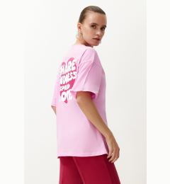 Снимка на Trendyol Pink 100% Cotton Back and Front Heart Printed Oversize/Relaxed Fit Knitted T-Shirt