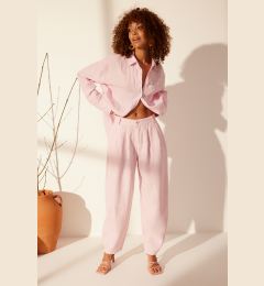 Снимка на Trendyol Pink 100% Linen High Waist Barrel Trousers