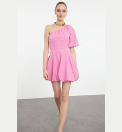 Снимка на Trendyol Pink A-Line One Shoulder Balloon Skirt Detailed Woven Poplin Short Dress