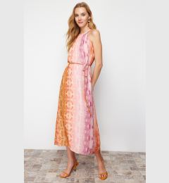 Снимка на Trendyol Pink Abstract Pattern Straight Cut Chiffon Lined Maxi Woven Dress