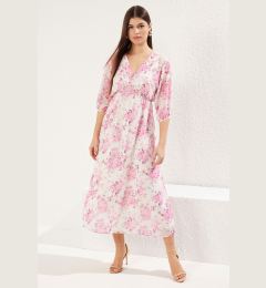 Снимка на Trendyol Pink Abstract Patterned Maxi Chiffon Lined Woven Dress with Open Waist Skirt