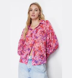 Снимка на Trendyol Pink Balloon Sleeve Floral Patterned Chiffon Fabric Oversize Wide Fit Woven Shirt