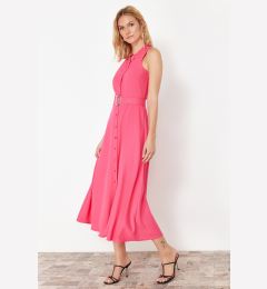 Снимка на Trendyol Pink Belted Midi Woven Shirt Dress