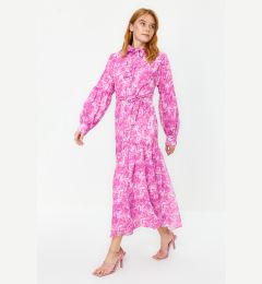 Снимка на Trendyol Pink Belted Woven Lined Chiffon Floral Dress