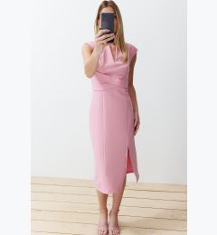 Снимка на Trendyol Pink Bodycon V-Neck Slit Detailed Midi Pencil Skirt Woven Dress