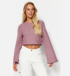 Снимка на Trendyol Pink Crew Neck Spanish Sleeve Ribbed Flexible Crop Knitted Blouse