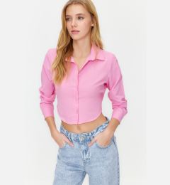 Снимка на Trendyol Pink Crop Cotton Woven Back Detail Shirt