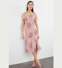 Снимка на Trendyol Pink Floral A-Line Slit Back Gipe Detailed Chiffon Lined Midi Woven Dress