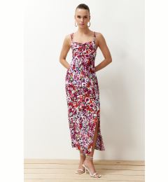 Снимка на Trendyol Pink Floral A-line Viscose Strap Midi Woven Dress