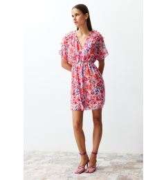 Снимка на Trendyol Pink Floral Patterned Ruffle Detailed Lined Chiffon Mini Woven Dress