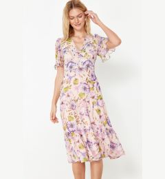 Снимка на Trendyol Pink Floral Print A-Cut Flounced Midi Lined Chiffon Woven Dress