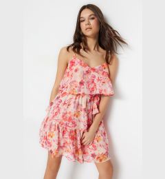 Снимка на Trendyol Pink Floral Print Waist Opening Mini Lined Chiffon Woven Dress