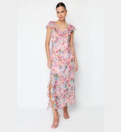 Снимка на Trendyol Pink Floral Ruffle Chiffon Lined Maxi Woven Dress