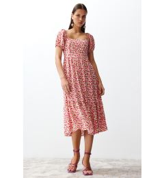 Снимка на Trendyol Pink Floral Waist Opening Viscose Gimped Midi Woven Dress