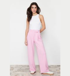 Снимка на Trendyol Pink Hook and Loop Closure High Waist Pleated Wide Leg/Wide Cut Knitted Trousers