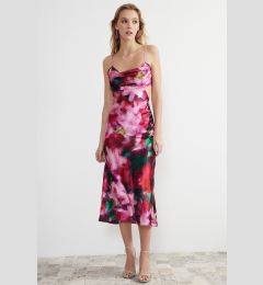 Снимка на Trendyol Pink-Multi-Colored Floral Patterned Woven Satin Elegant Evening Dress