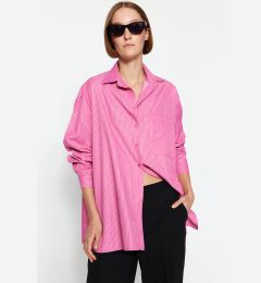 Снимка на Trendyol Pink Oversize Wide Fit Striped Woven Shirt