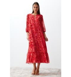 Снимка на Trendyol Pink Paisley Patterned Straight Cut Maxi Lined Chiffon Woven Dress