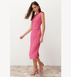 Снимка на Trendyol Pink Straight Cut Gather Detailed Midi Woven Dress