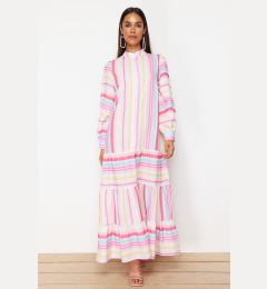 Снимка на Trendyol Pink Striped Skirt Ruffled Linen Look Woven Dress