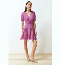 Снимка на Trendyol Pink Waist Flounce Chiffon Lined Mini Woven Dress