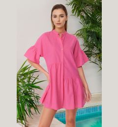 Снимка на Trendyol Pink Wide Fit Mini Woven Frilly Beach Dress