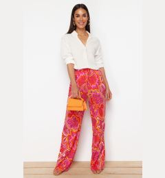 Снимка на Trendyol Pink Wide Leg Patterned Woven Trousers with Elastic Waist Tie Detail