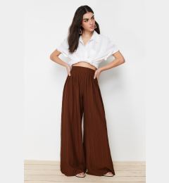 Снимка на Trendyol Pleat Detailed Wide Leg Dark Brown Textured Fabric Woven Trousers