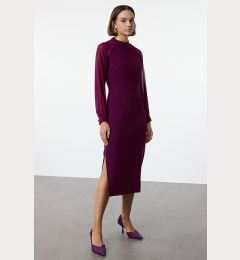 Снимка на Trendyol Plum High Collar Sleeve Detailed Midi Woven Dress