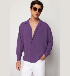 Снимка на Trendyol Plum Oversize Fit Open Collar Summer Linen Look Shirt