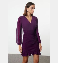 Снимка на Trendyol Plum Plain Gather / Drape Mini Woven Dress