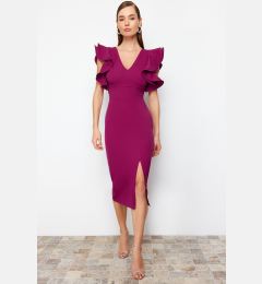 Снимка на Trendyol Plum Ruffle Detailed Woven Elegant Evening Dress