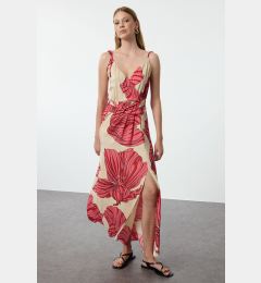 Снимка на Trendyol Pomegranate Blossom Floral Patterned Double Breasted Slit Detailed Maxi Woven Dress