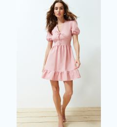 Снимка на Trendyol Powder Waist V-Neck Bow Detailed Mini Woven Dress